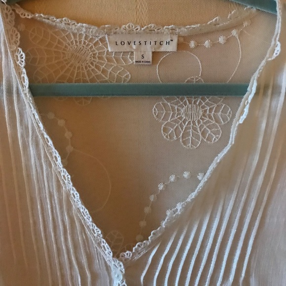 LOVE STITCH Sheer Lace Ivory Bell Sleeve Top - Picture 3 of 8